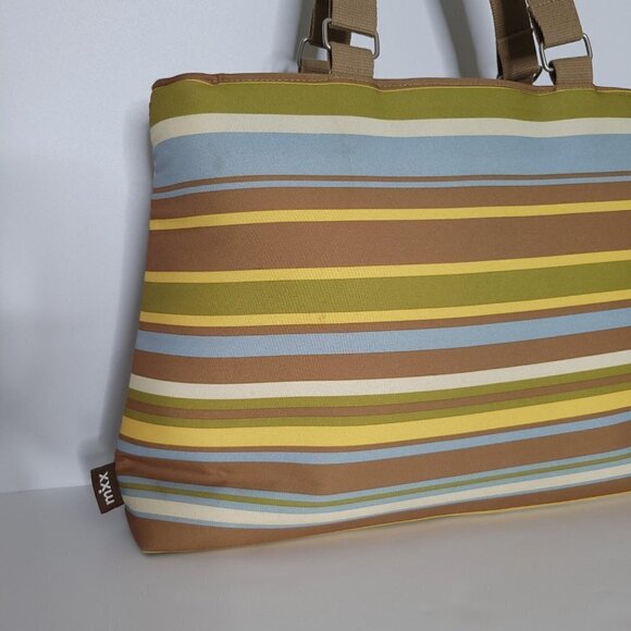 Large Laptop Bag Triple Compartment Multicoloured Neutral Stripes - Picture 2 of 16
